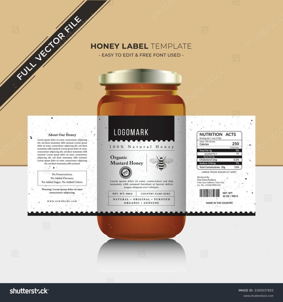 stock-vector-honey-label-and-natural-honey-design-with-vector-new-honey-jar-product-design-creative-packaging-2265037855